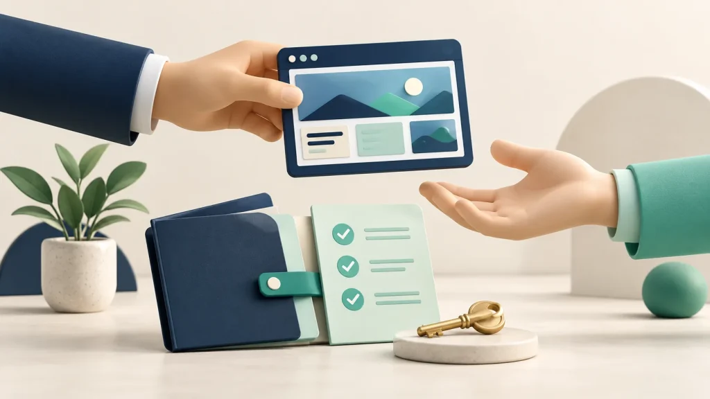 Website handoff with project folder, checklist and ownership key