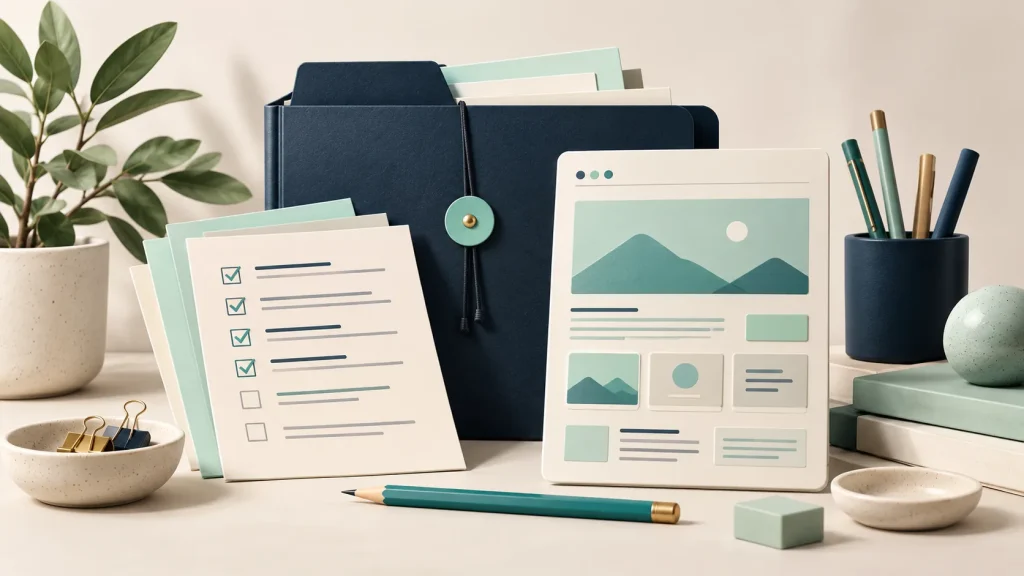 Organised website project folder, scope checklist and page layout plan